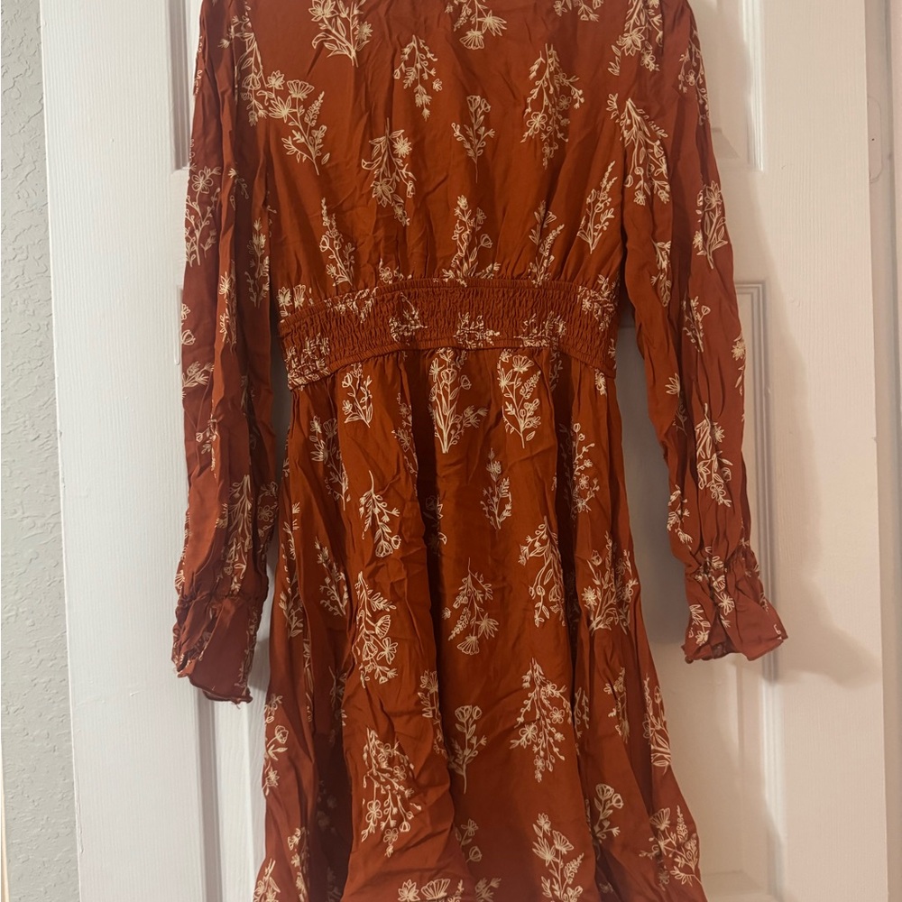 Rust Floral Long Sleeve Dress